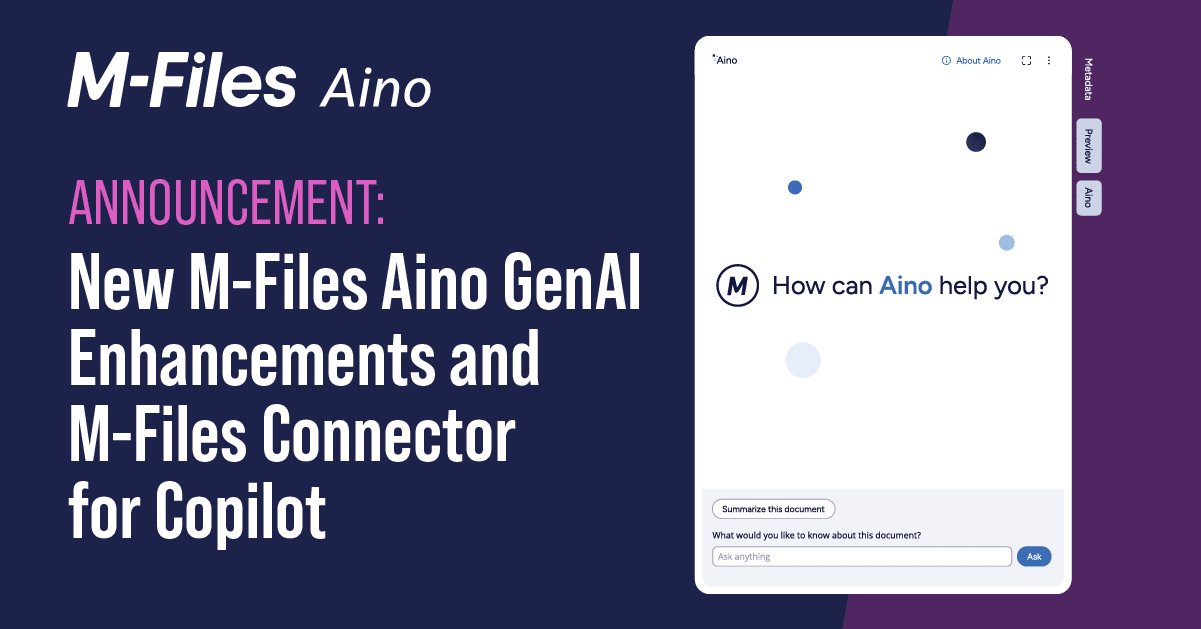 M-Files Announces GenAI Enhancements and M-Files Connector for Copilot to Increase End-User Value